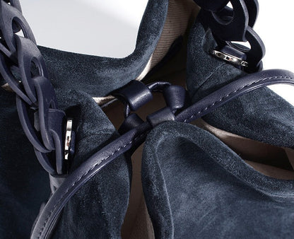 Suede Braided Handle Bucket Bag