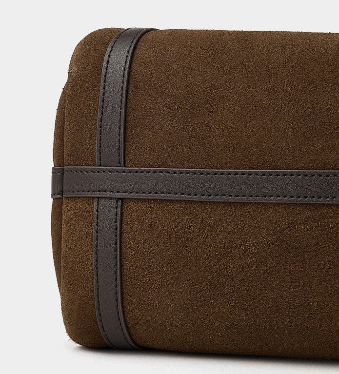 Suede Leather Shoulder Boston Bag