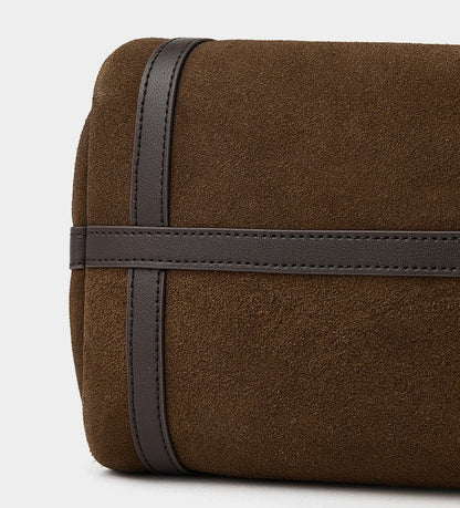 Suede Leather Shoulder Boston Bag