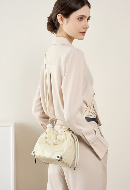 Chic Metallic Leather Drawstring Bag