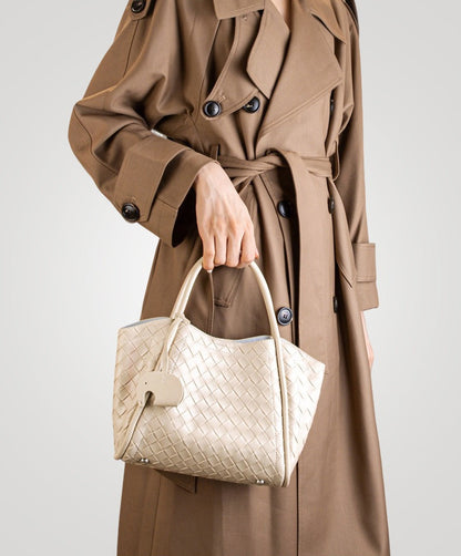 Woven Leather Charm Tote Bag