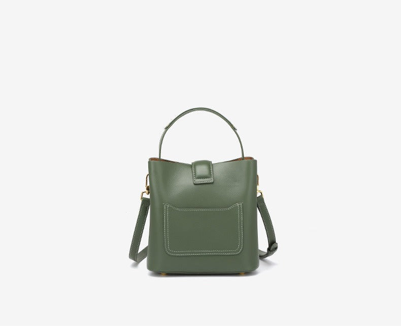 Structured Genuine Leather Bucket Bag