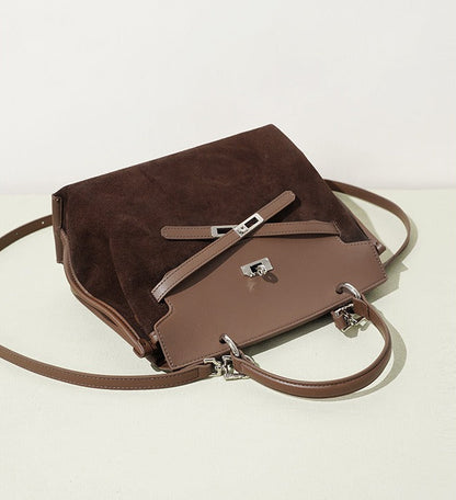 Suede Microfiber Top-Handle Shoulder Bag