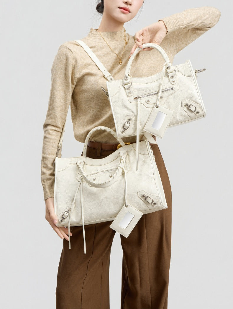 Crinkled Leather Rivet City Tote