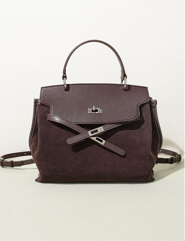 Suede Microfiber Top-Handle Shoulder Bag