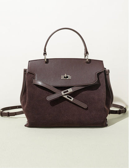 Suede Microfiber Top-Handle Shoulder Bag