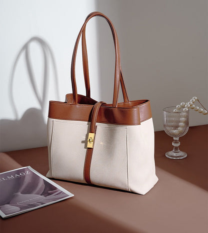 Colorblock Woven Leather Tote Bag