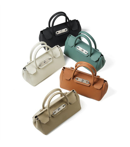 Textured Leather Twist Lock Handbag