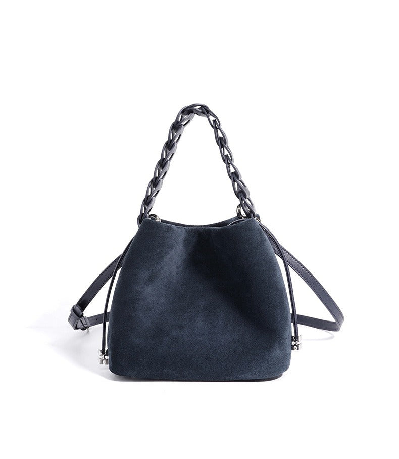 Suede Braided Handle Bucket Bag
