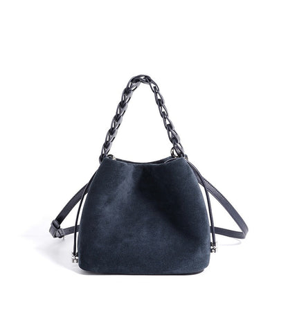 Suede Braided Handle Bucket Bag