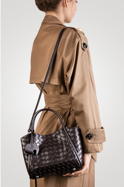 Woven Leather Charm Tote Bag