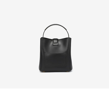 Structured Genuine Leather Bucket Bag