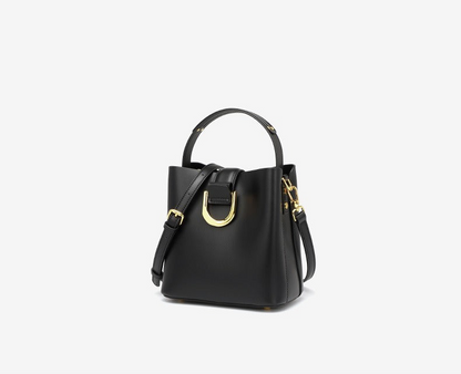 Structured Genuine Leather Bucket Bag