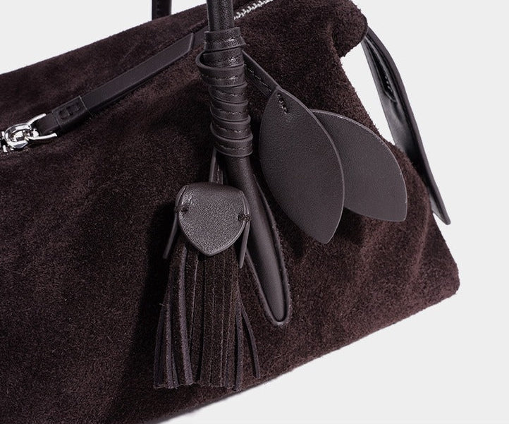Suede Leaf Charm Shoulder Bag
