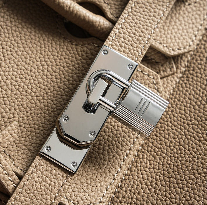 Pebbled Leather Horizontal Lock Handbag