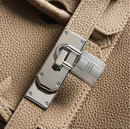 Pebbled Leather Horizontal Lock Handbag