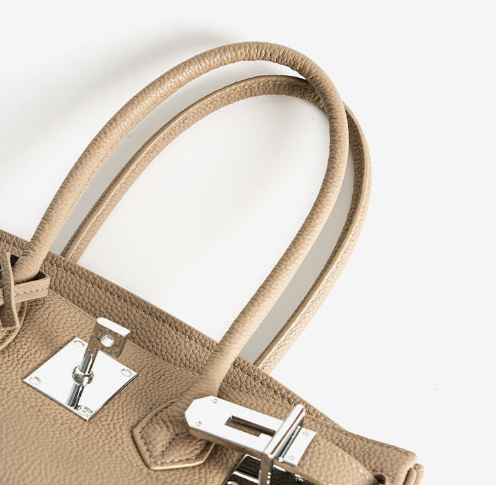 Pebbled Leather Horizontal Lock Handbag