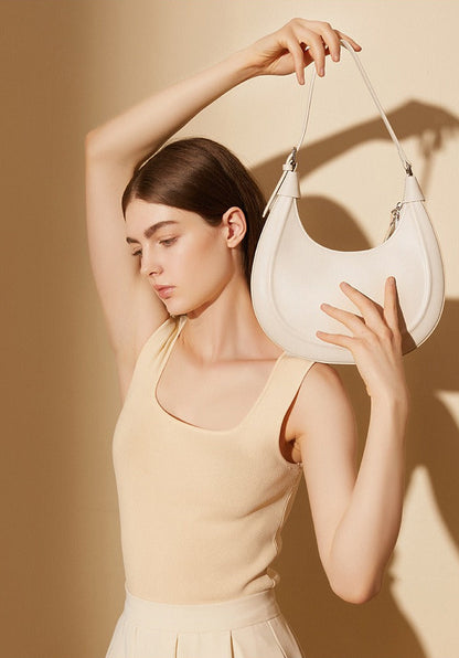 Minimalist Structured Leather Crescent Bag
