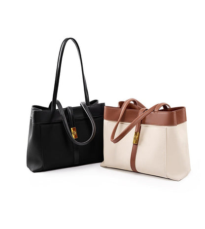Colorblock Woven Leather Tote Bag