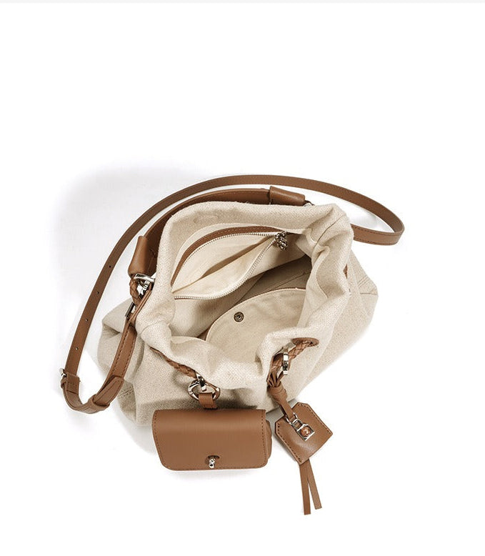 Linen Drawstring Shoulder Bucket Bag