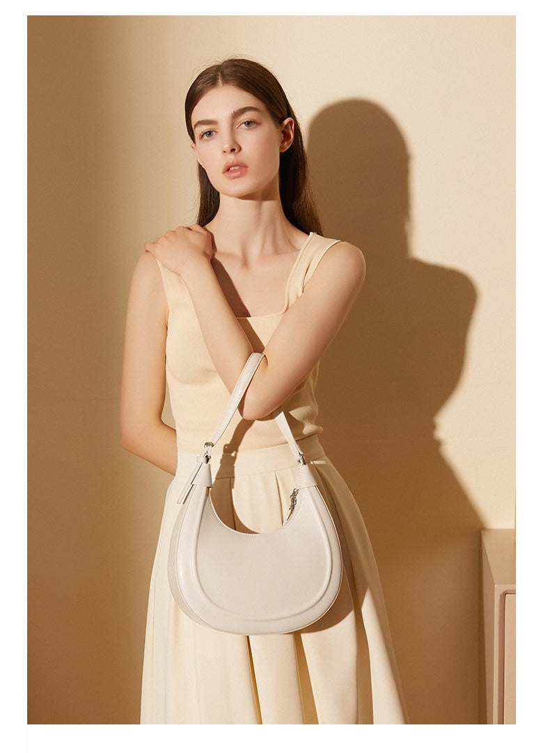 Minimalist Structured Leather Crescent Bag