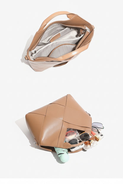 Woven Leather Geometric Tote Bag