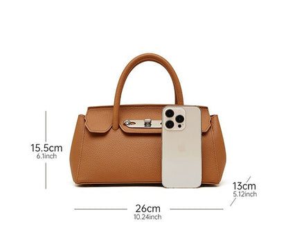 Textured Leather Twist Lock Handbag