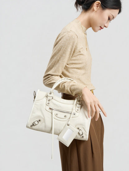 Crinkled Leather Rivet City Tote