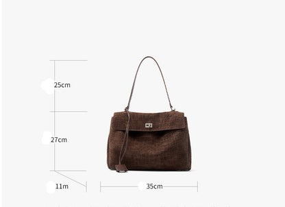 Textured Suede Shoulder Flap Bag