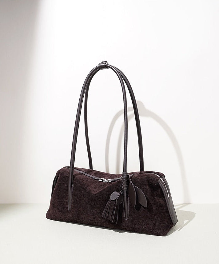 Suede Leaf Charm Shoulder Bag