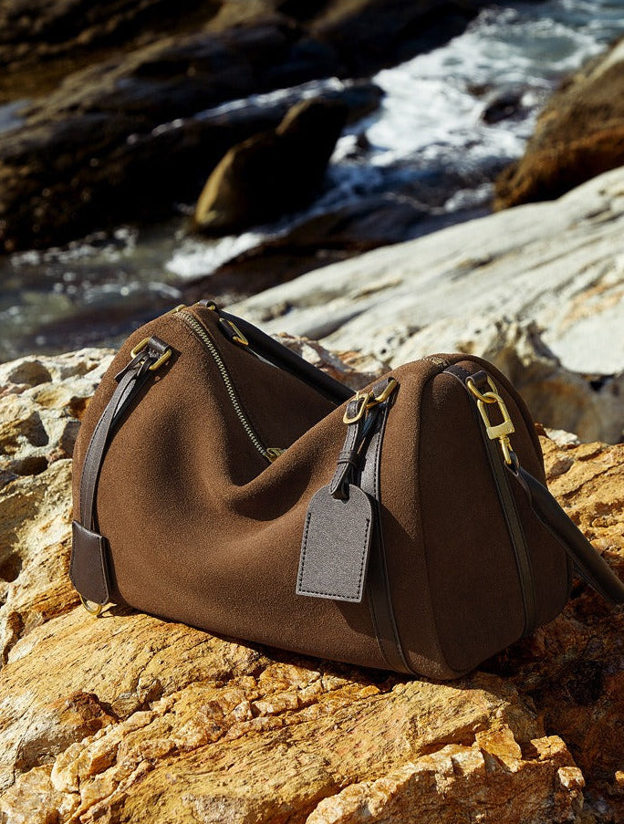 Suede Leather Shoulder Boston Bag