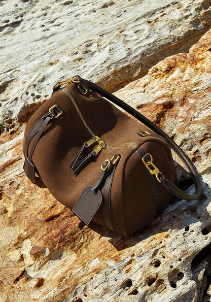 Suede Leather Shoulder Boston Bag