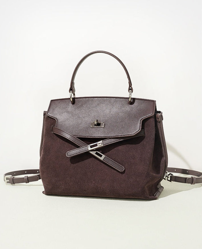 Suede Microfiber Top-Handle Shoulder Bag