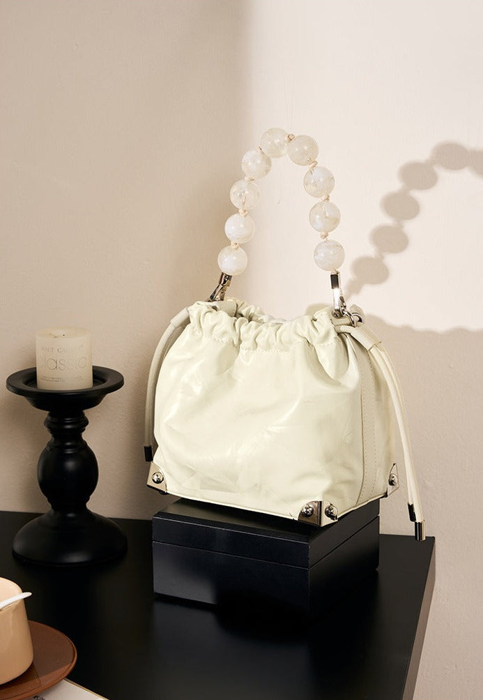 Chic Metallic Leather Drawstring Bag