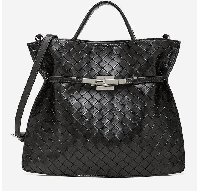 Woven Leather Convertible Tote Bag