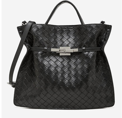Woven Leather Convertible Tote Bag