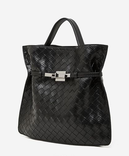 Woven Leather Convertible Tote Bag
