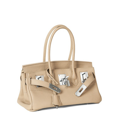 Pebbled Leather Horizontal Lock Handbag