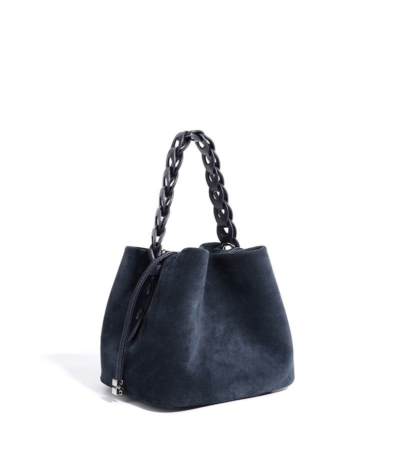 Suede Braided Handle Bucket Bag