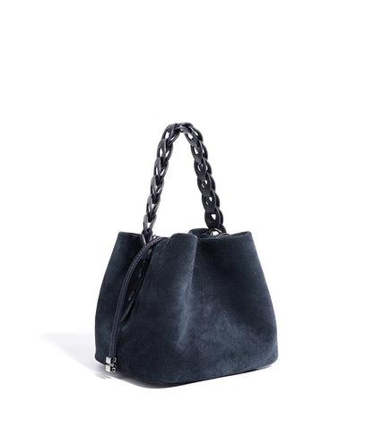 Suede Braided Handle Bucket Bag