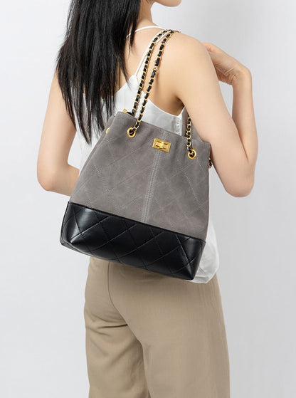 Quilted Suede Chain Bucket Bag