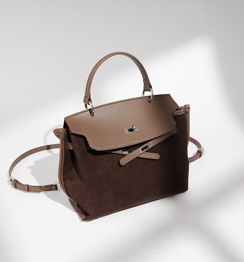 Suede Microfiber Top-Handle Shoulder Bag