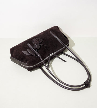 Suede Leaf Charm Shoulder Bag