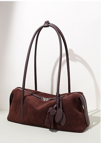 Suede Leaf Charm Shoulder Bag