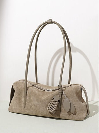 Suede Leaf Charm Shoulder Bag
