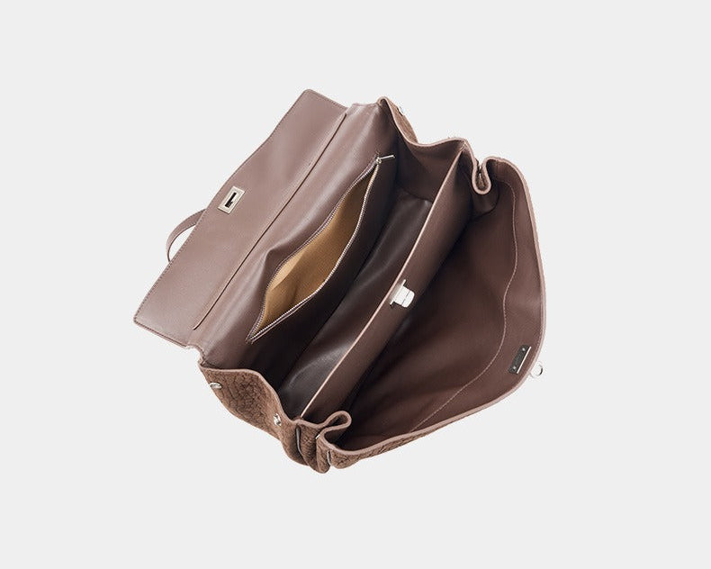 Textured Suede Shoulder Flap Bag