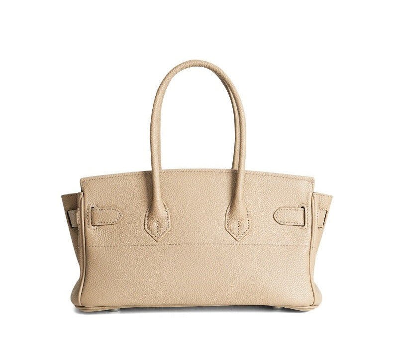 Pebbled Leather Horizontal Lock Handbag