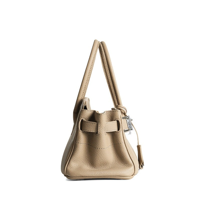Pebbled Leather Horizontal Lock Handbag