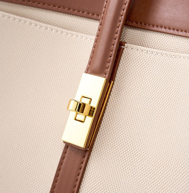 Colorblock Woven Leather Tote Bag