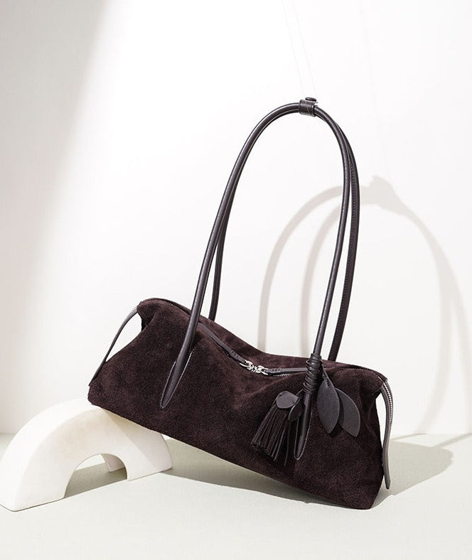 Suede Leaf Charm Shoulder Bag